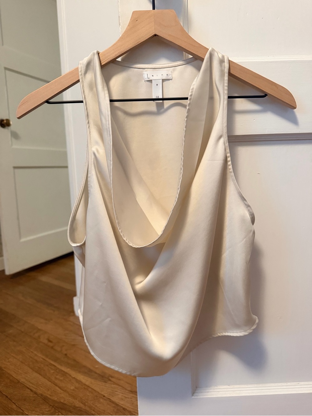 Leith Ivory Satin Drape Tank